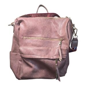 Modern + Chic Convertible Backpack Purse Laptop Bag Brielle Vegan Leather Pink